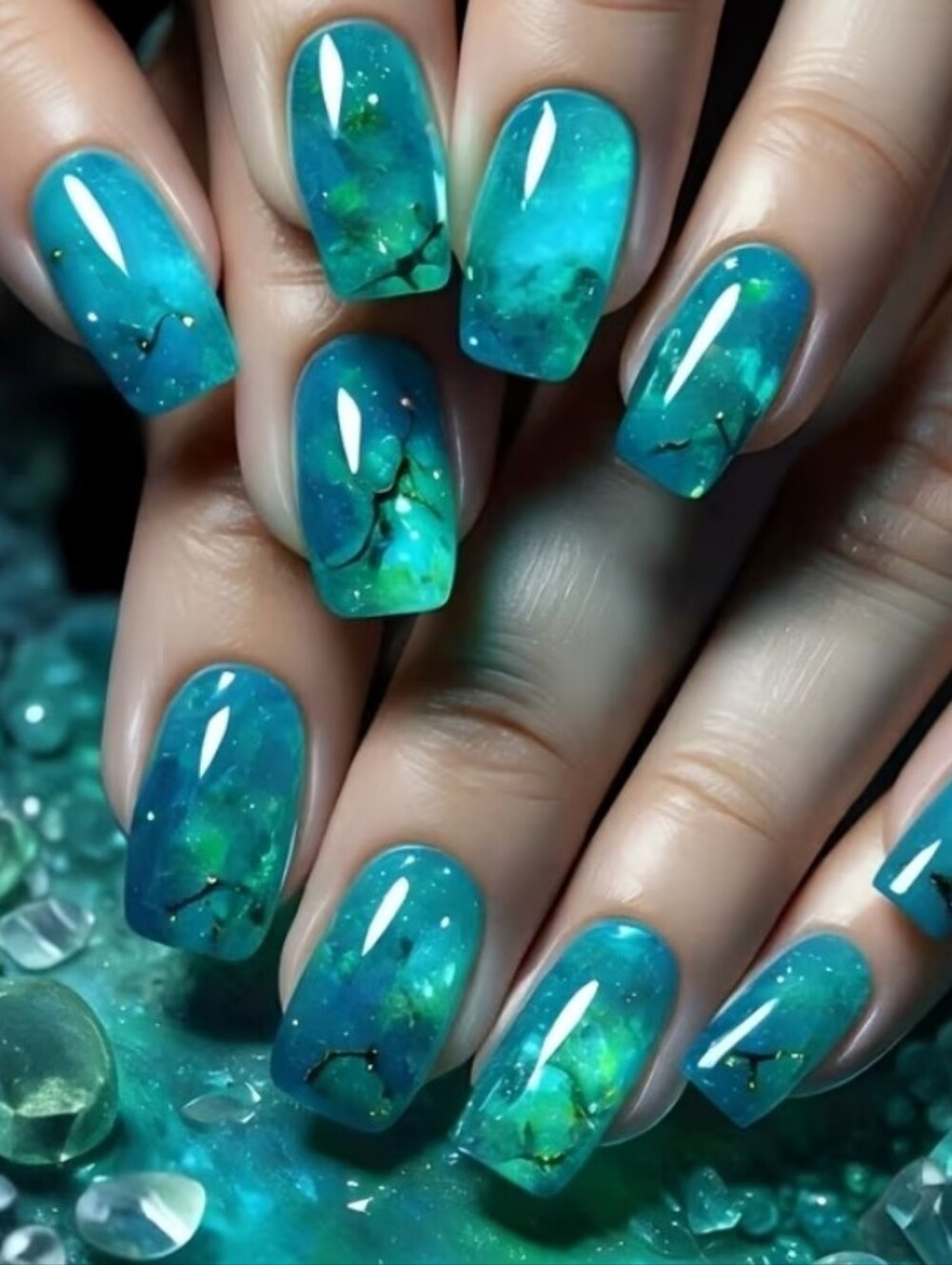 Teal Ocean Marble Press-On Nails